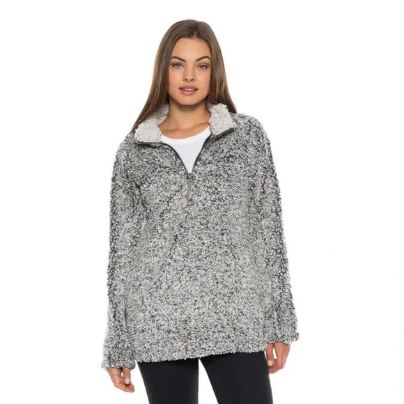 Anthropologie Sweaters - Dylan True Grit Snowcap Sherpa Fleece Oversized Pullover S Pockets 1/4 Zip Gray